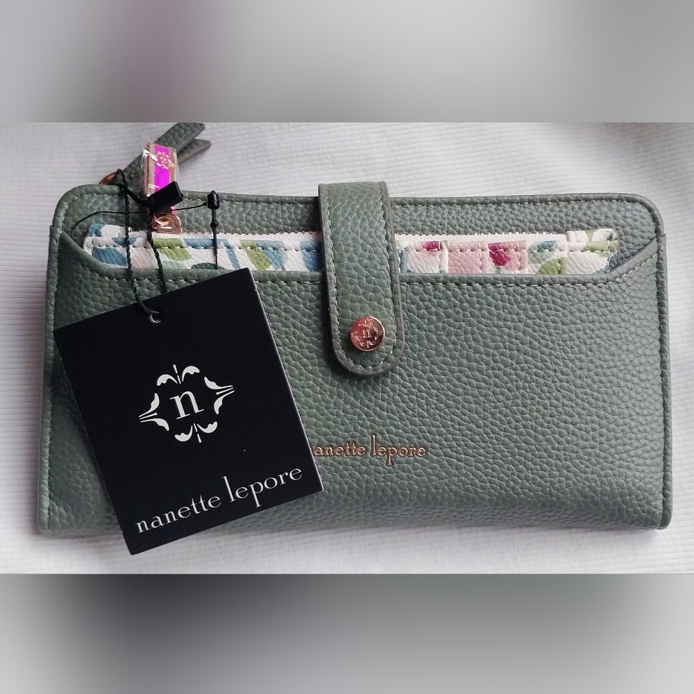 Nanette Lepore - Sage Green Wallet w/Floral Card Holder - Picture 2 of 7